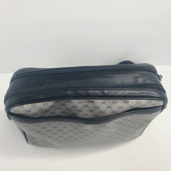 GUCCI Micro Web GG Monogram Crossbody Bag Canvas Navy Gold Vintage Italy - Picture 6 of 16